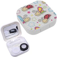 Portable Contact Lens Case Box Travel Kit Mirror + Bottle + Tweezers Container Holder [ Cute Insects Flowers ]