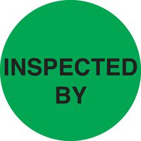 Adhesive Label Preprinted Round Inspected by Inventory Control Label, 2-Inch in Diameter, Green and Black, Roll of 500 (67180F)