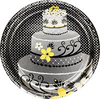 Creative Converting 8 Count Paper Chic Wedding Cake Foil Banquet Plates, 10.25", Gray/Yellow