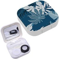 Portable Contact Lens Case Box Travel Kit Mirror + Bottle + Tweezers Container Holder [ Summer Exotic Floral Tropical Palm ]