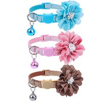 PUPTECK Valentine 3 Pack Leather Breakaway Cat Collars with Bell and Removable Flower -Adjustable Saftey Collars Cute and Soft for Cat and Small Animals Pets, Bling Pink, Green, Gold