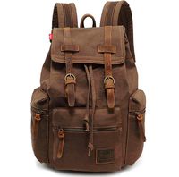 HuaChen Vintage Travel Canvas Leather Backpack,17" Laptop Backpacks Rucksack,Shoulder Camping Hiking Backpacks School Bag Bookbag for Men Women AUGUR (M32_Coffee_Large)