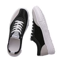 Padaleks Womens Canvas Shoes Flat Lace Up Stitching Color Stylish Sneakers Casual Student Sports Running Single Shoes Black