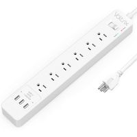 Voltrix 6 Wide Outlets Surge Protector Power Strip Superior Safety Line with Clever Volt USB Ports, 2100 Joules, ETL Certified, Heavy Duty Cord, Protective shutters, Wall Mount, White
