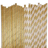 Shinny Foil Paper Straws (gold foil-striped solid, 50)