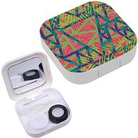 Portable Contact Lens Case Box Travel Kit Mirror + Bottle + Tweezers Container Holder [ Geometric Retro Style ]