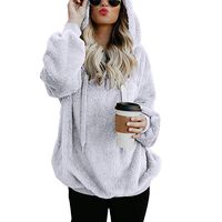 Lloopyting Women's Winter Hooded Sweatshirt Long Sleeves Faux Shearling Shaggy Warm Pullover Zipped Up with Pockets Tops White