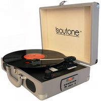Boytone BT-101TBRD 5 in 1 Briefcase Record Player AC-DC Built in Rechargeable Battery, With 2 Stereo Speakers 3-speed 33/45/78, LCD Display, FM Radio, USB/SD Slot, AUX + MP3, Encoding, Headphone Jack