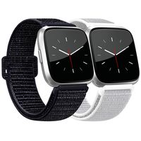 AK Bands Compatible with Fitbit Versa, Soft Replacement Wristband Sport Loop with Fastener Adjustable Closure for Fitbit Versa Lite Women Men (002Black Sand/Seashell, 5.5" - 9.4")