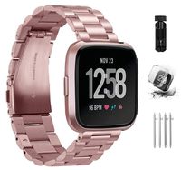 Taolla Compatible with Fitbit Versa Bands, Stainless Steel Fitbit Versa Metal Bands Strap Men Women Replacement Bracelet Wristband + Protective Cover Case Compatible with Fitbit Versa SmartWatch