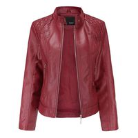Armfre Tops Women's Long Sleeve PU Faux Leather Bomber Jackets Zip up Stand Collar Vintage Motorcycle Biker Jacket Zipper Pockets Short Coats Outerwear Red XXXL
