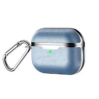 Simple Leather Earphones Case for Couples, Protective Cover Skin Case for AirPods Pro/3, Shock Absorbing Design & Charging Hole & Portable Keychain, for Hiking/Running (Blue)