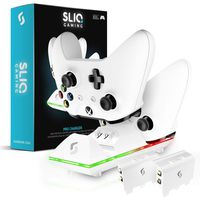 Sliq Xbox One/One X/One S Controller Charger Station and Battery Pack - Includes 2 Rechargeable Batteries - Also Compatible with Elite and PC Versions (White)