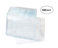 100 Pcs Clear Plastic Horizontal Name Tag Badge ID Card Holders