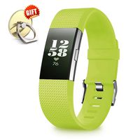 IYOU Compatible for Fitbit Charge 2 Replacement Bands, Classic Edition Adjustable Silicone Sport Wristbands Fitbit Charge 2 Bands for Women and Men, Green, Small,【Gift】 1X Finger Ring Stand