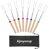 Ajmyonsp Marshmallow Roasting Sticks with Wooden Handle Extendable Forks Set of 8Pcs 32Inch Telescoping Smores Skewers for Campfire, Firepit, and Sausage BBQ