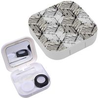 Portable Contact Lens Case Box Travel Kit Mirror + Bottle + Tweezers Container Holder [ Textile Ink Brush ]