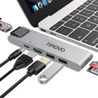 TiMOVO USB C Hub Adapter, 7-in-2 Adapter with 4K USB C to HDMI, Gigabit Ethernet, Thunderbolt 3, 2 USB 3.0 Ports, SD/Micro Card Reader, USB C Dongle for MacBook Pro & MackBook Air 2019/2018/2017, Gray