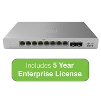 Cisco Meraki MS120-8 Cloud-Managed Compact Switch - 8X 1GbE Ports, 2X 1G (SFP) Uplink Interfaces - Incl. 5 Yr Enterprise License
