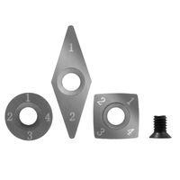 3 piece Carbide Mini Turning Tool Replacement Cutter Set. 1 each Square, Round and Diamond Shaped Cutters with 1 each replacement screw