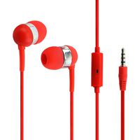 Stereo Wired Earbuds With Mic, 3.5mm - Storage Case, 3 Ear Pad Sizes - Red.