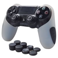 Skin Compatible for PS4 Controller Grips Pandaren Soft Silicone Thicker Half Cover for PS4 /Slim/PRO Controller (White Skin X 1 + FPS Pro Thumb Grip X 8)