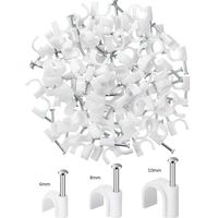 White Cable Clips Nails, Wire Nail Clamps Cable Staples for Ethernet Cable RG6 RG59 CAT5 CAT6 RJ45 TV (300 Pieces, 6 mm/ 8 mm/ 10 mm)