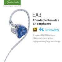 JadeAudio(FiiO's sub-Brand) EA3 HiFi 1BA(Knowles)+1Dynamic Hybrid Earphone IEM Stereo Bass Earphone with 0.78 2pins Detachable High Purity Silver-Plated Cables(Without Mic,Wathet Blue)