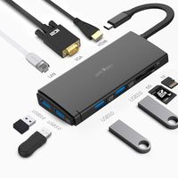 USB C HUB,Jams Donkey USB-C Docking Station,10-1 Triple Display USB Type C Adaptor With HDMI,VGA,4 USB 3.0 Ports,SD TF Card Reader,Compatible For MacBook Other Type C Laptop and Some Mobile Phones
