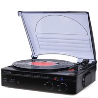 Record Player Bluetooth Turntable with Stereo Speakers Portable Belt-Driven Nostalgic LP Vinyl Record Player with FM Stereo Radio Line Output Headphone Jack Natural Wood Design 2019 Upgraded