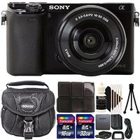 Sony Alpha A6000 Mirrorless Black Digital Camera + 48GB Memory Card + Card Holder + Camera Case + 3pc Cleaning Kit + Mini Tripod
