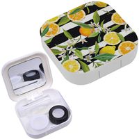 Portable Contact Lens Case Box Travel Kit Mirror + Bottle + Tweezers Container Holder [ Orange Lemon ]