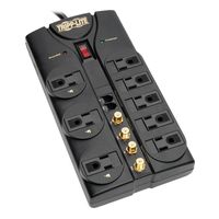 Tripp Lite 8 Outlet Surge Protector Power Strip, 10ft Cord, Right-Angle Plug, Tel/Fax/Modem/Coax Protection, RJ11, & $250,000 INSURANCE (TLP810SAT)