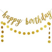 Gold Glittery Happy Birthday Banner and Gold Glittery Circle Dots Garland- Birthday Party Decorations,Kids Birthday Party Decor,Home Decor