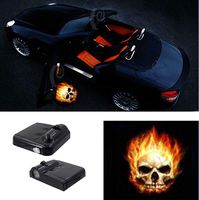 Premium Wireless Car Door Light Led Easy Installed Welcome Laser Projector Pastable Logo Light Holeless Ghost Shadow Lamp Logos Replacement for All Car Accessory 2 Pcs (FIRE Skull)