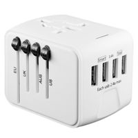 Limechoes International Travel Adapter Universal Power Adapter European Plug Converter Worldwide All in One with 2.4A 4 USB Ports and AC Socket US to Europe Plug Adapter for UK USA EU AUS Asia (White)
