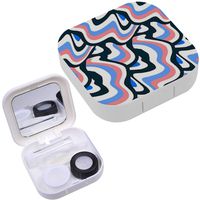 Portable Contact Lens Case Box Travel Kit Mirror + Bottle + Tweezers Container Holder [ Hippie Lines ]