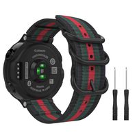 MoKo Watch Band Compatible with Garmin Forerunner 235/220/230/620/630/735XT, Premium Woven Nylon Adjustable Replacement Strap with Double Ring - Black & Green & Red