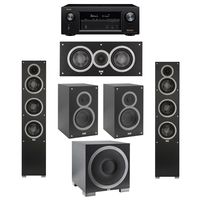 Elac 5.1 System with 2 Debut F5 Floorstanding Speakers, 1 Debut C5 Center Speaker, 2 Debut B5 Bookshelf Speakers, 1 Debut S12EQ Subwoofer, 1 Denon AVR-X2300W A/V Receiver