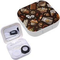 Portable Contact Lens Case Box Travel Kit Mirror + Bottle + Tweezers Container Holder [ Cartoon Coffee Shop Cafe Tea ]