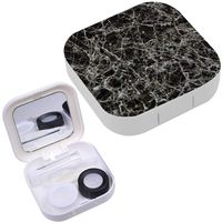 Portable Contact Lens Case Box Travel Kit Mirror + Bottle + Tweezers Container Holder [ Black Marble Stone ]