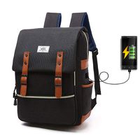 Vintage Slim Laptop Backpack with USB Charging Port for Men Women Fit 14" Laptop (Black)