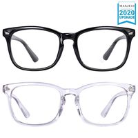 Maxjuli 2 Pack Blue Light Blocking Glasses,Computer Reading/Gaming/TV/Phones Glasses for Women Men(Shiny Black+ Transparent)