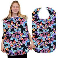 RMS Adult Bib Washable Reusable Waterproof Clothing Protector with Vinyl Backing 34"X18", Designer Patterns (Vivid Butterfly)