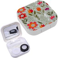 Portable Contact Lens Case Box Travel Kit Mirror + Bottle + Tweezers Container Holder [ Retro Floral Print Geometric ]