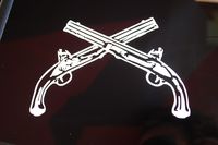 Military Police Sticker Vinyl Decal Choose Color & Size!! MP Crossed Pistols Army Insignia Military Car Window Laptop Tumbler NRA (V305) (5" X 3.5", Silver)