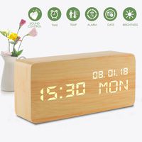 led Digital Analog Alarm Clocks,Wooden Travel Clock with Time/Date/Week/Temperature/USB Desk Shelf Clocks,Sound Control Adjustable Brightness 3 Loud Alarm Clocks for Bedrooms Kids/Girls/Teens