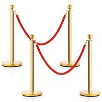 Goplus 4Pcs Stainless Steel Stanchion Posts Queue Pole Retractable 2 Ropes Crowd Control Barrier with 5Ft Red Velvet Rope, Gold