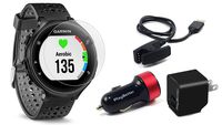 Garmin Forerunner 235 (Black/Gray) GPS Running Watch Bundle | with HD Screen Protector Film (x4) & PlayBetter USB Car/Wall Adapters | On-Wrist Heart Rate | Elevate Heart Rate Technology | VO2 Max