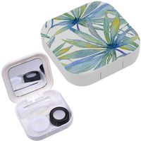 Portable Contact Lens Case Box Travel Kit Mirror + Bottle + Tweezers Container Holder [ Watercolor Banners Palm ]